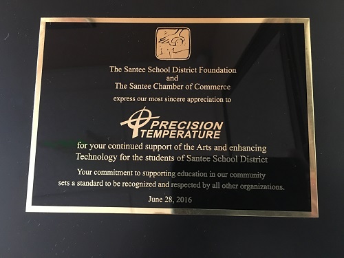Santee School District & Chamber Recognition Plaque